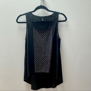 High-Low cut Black top with silver studs, Size XS